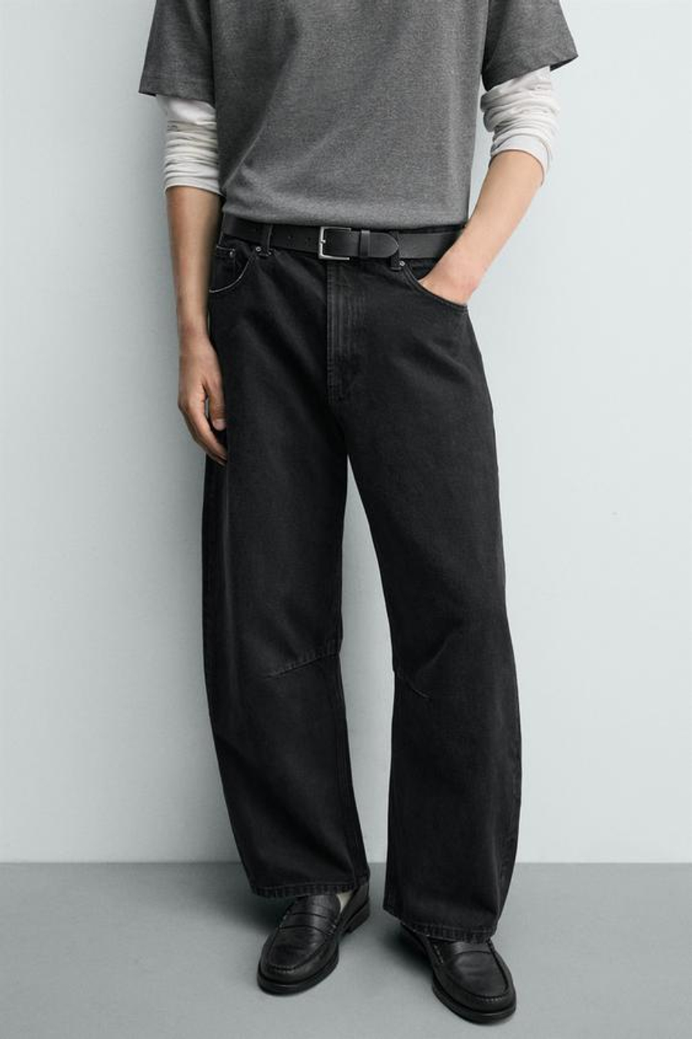 ZARA БРЮКИ BARREL FIT, ЧЕРНЫЙ