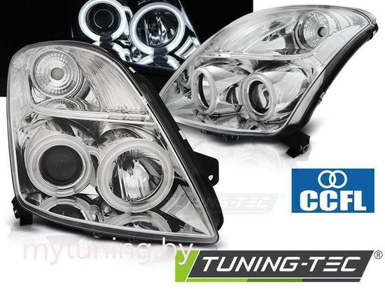 Передние фары Angel Eyes для Suzuki Swift II (05-10) CCFL Chrome