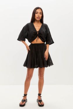 Юбка мини из хлопка stone wash черного цвета