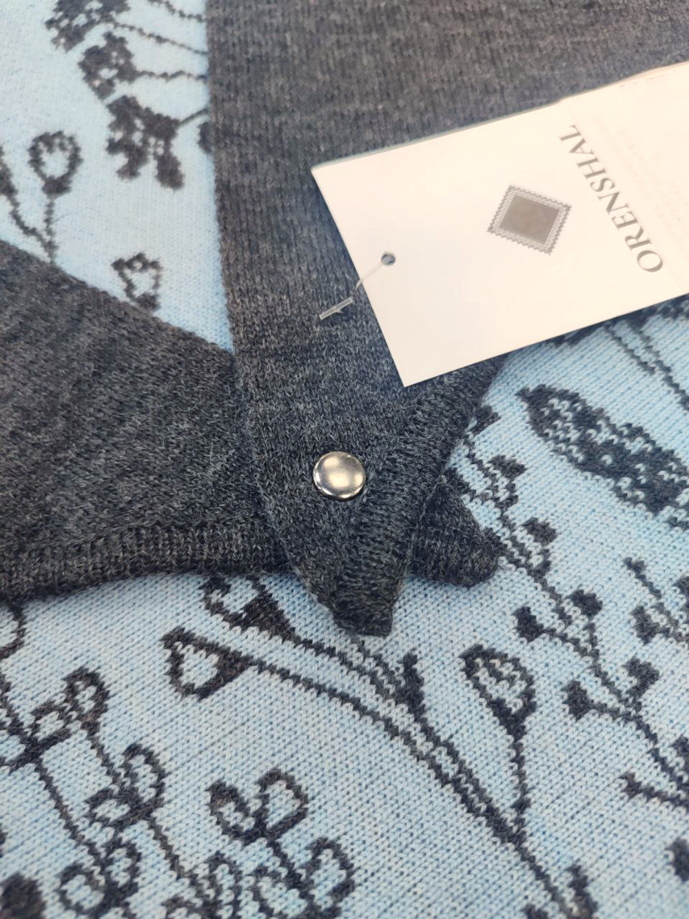 Оренбургский платок-косынка К502-26/24 св.голубой/графит