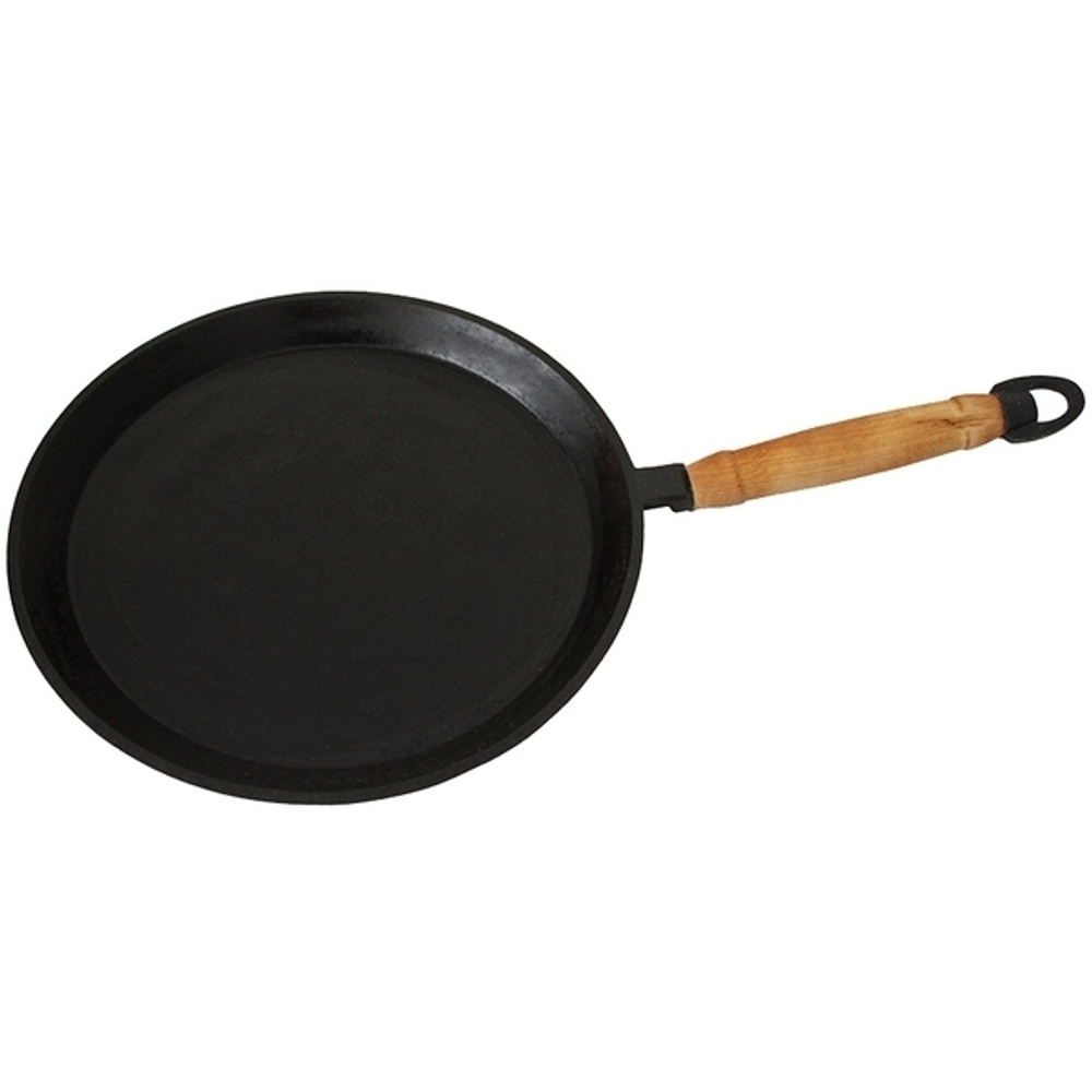 Сковорода литая чугунная блинная 220х15 с деревянной ручкой