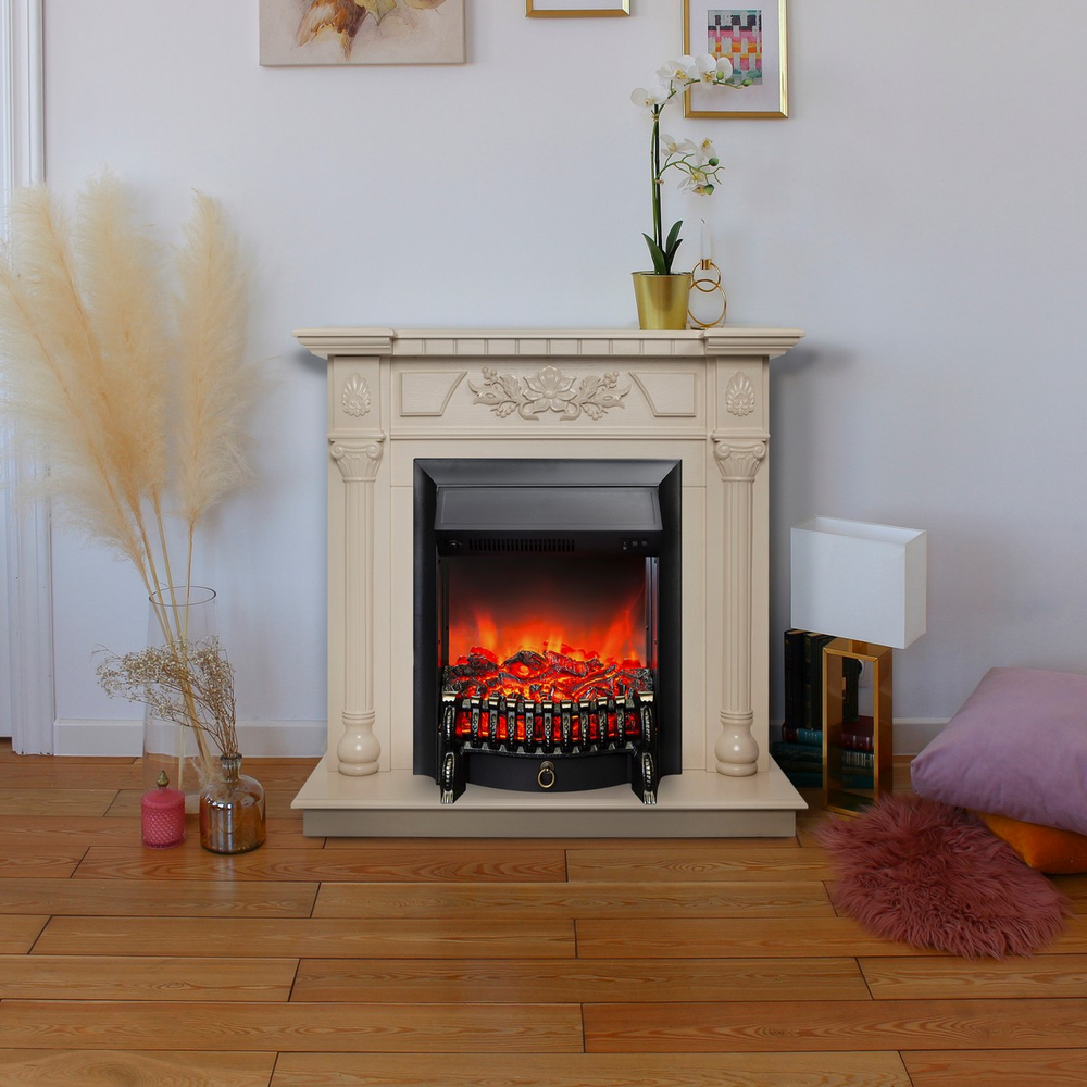 Электрокамин RealFlame Dacota WT белый дуб с очагом Fobos Lux Black