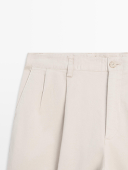 Massimo Dutti Брюки из смесовой хлопчатобумажной ткани с вытачками, бежевый
