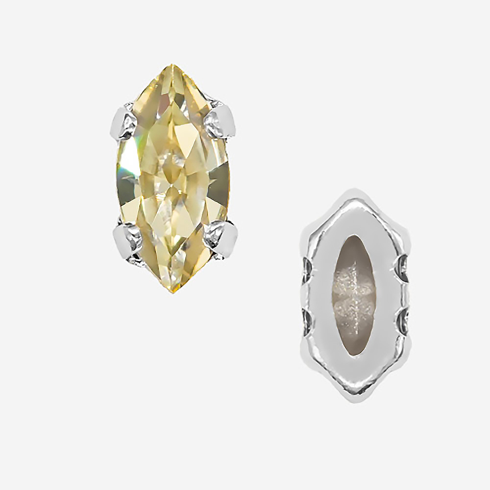 Кристалл Маркиз (Marquise Fancy Stone) в цапах, оттенок "Лимонад"/"Jonquel", 8*4мм, родирование