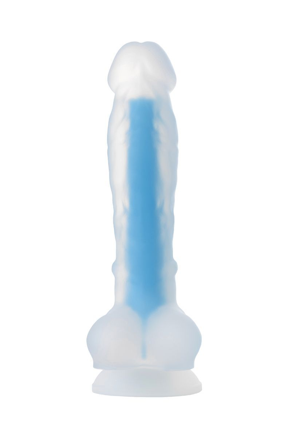 Прозрачно-синий фаллоимитатор, светящийся в темноте, Steve Glow - 20 см.