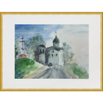 Картина акварельная авторская в паспарту 21х30 см на стену для интерьера "Утренний туман в Выбутах"