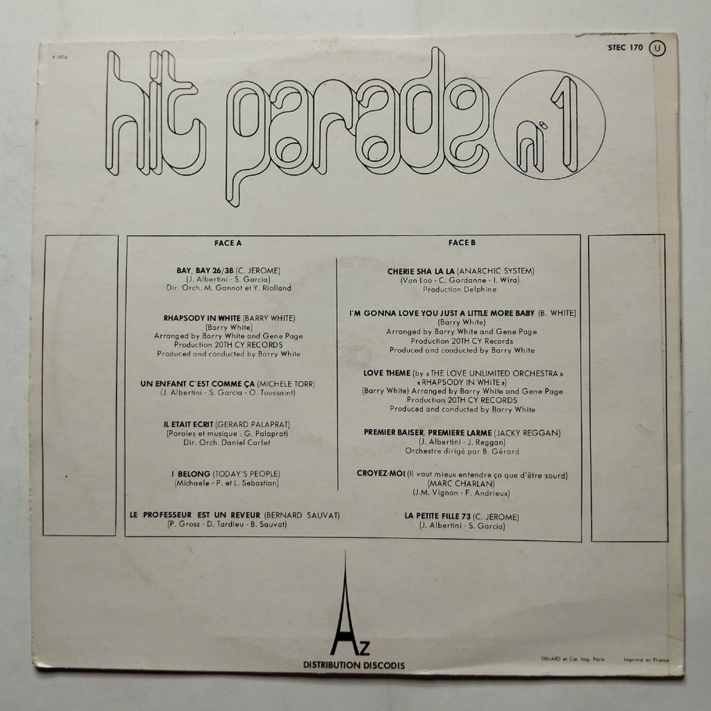 Винтажная виниловая пластинка LP Hit Parade № 1 Belong Today People (France 1974) Barry White