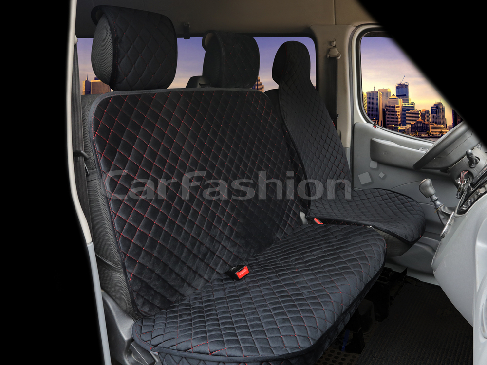 Накидки сидений Перед CarFashion (3шт) -«TRANSIT VAN» 22727 - Полиэстер/Жакард черный/черный/ш красн