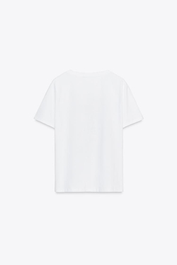 ZARA ФУТБОЛКА С МЕТАЛЛИЗИРОВАННЫМ ПРИНТОМ, ЗОЛОТИСТЫЙ