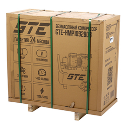 Компрессор пневматический 220В 3.0кВт 8атм. 280л/мин. ресивер-109л поршневой безмасляный GTE