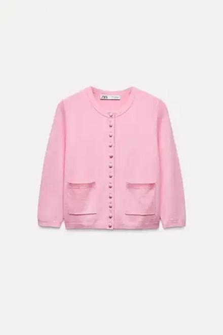 ZARA ОДНОТОННЫЙ КАРДИГАН С РУКАВАМИ 3/4, ЦВЕТ РОЗОВОГО МЕЛА