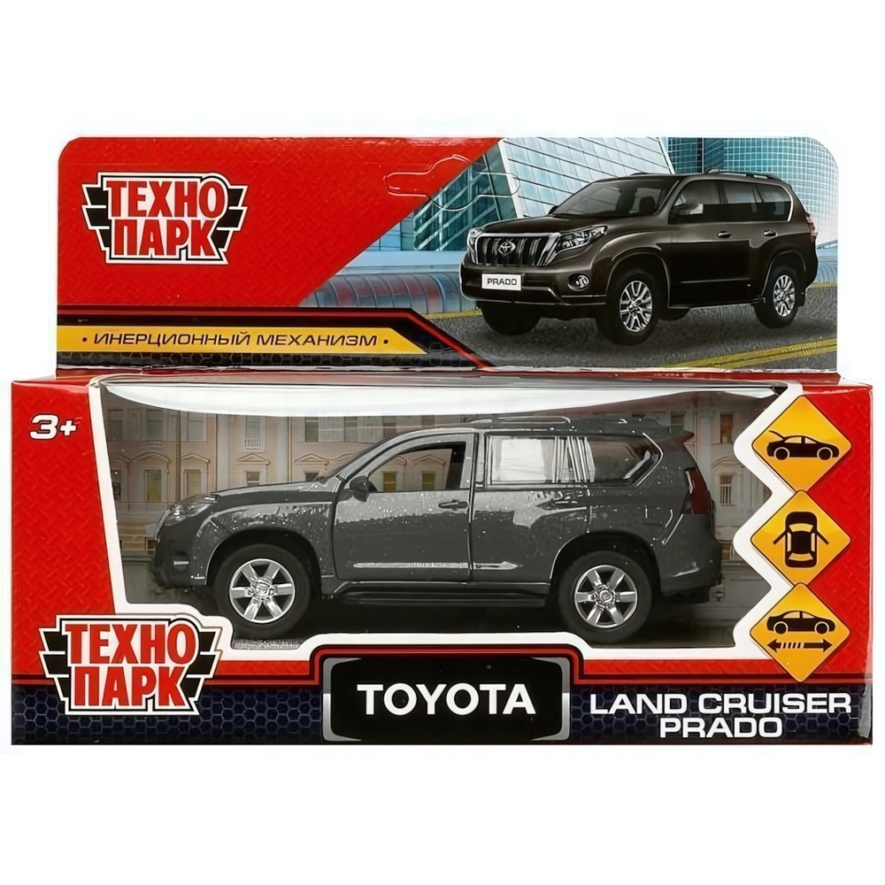 Модель ин. мет. "Toyota Prado" 12см, двери, багаж, серый, коробка PRADO-12-GY (Технопарк)