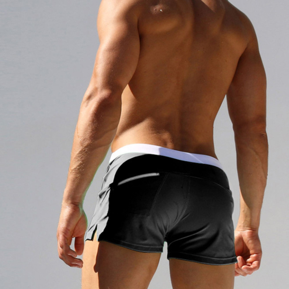 Черные мужские плавки-хипсы с белым поясом