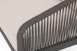 "Канны" диван 3-местный плетеный из роупа, каркас алюминий темно-серый (RAL7024) муар, роуп темно-серый круглый, ткань бежевая 035