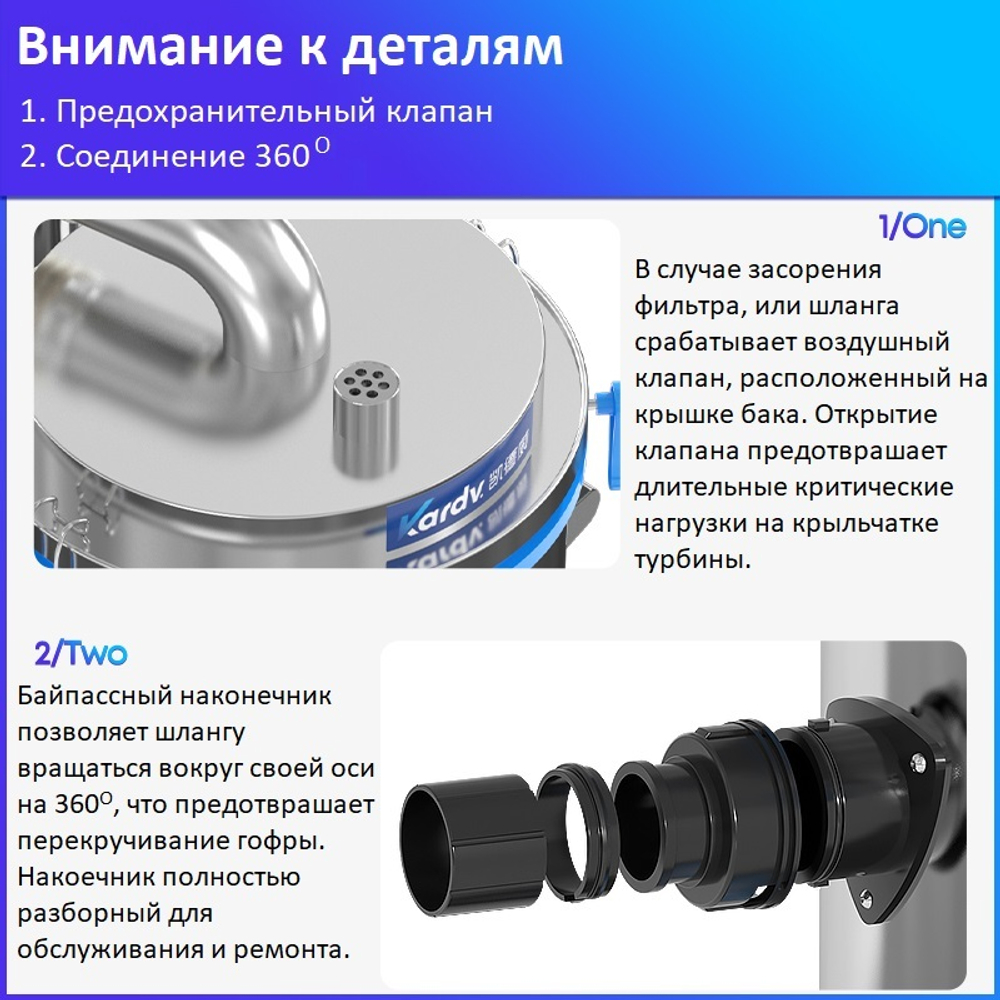 Промышленный пылесос Kardv SK-610, 80л, 380В, 2.2кВт