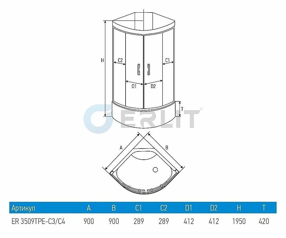 Душевая кабина Erlit Comfrot ER3509TPE-C3-RUS 90х90