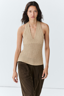 Massimo Dutti Хлопковый топ кроше, бежевый