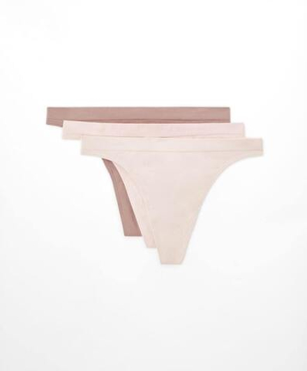 OYSHO Набор из 3 бесшовных трусов танга Seamless Soft Touch, бежево-розовый