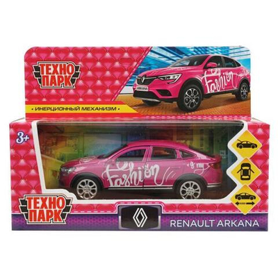 Модель ин. мет. "Renault Arkana" для девочек 12см. двер, багаж, роз, коробка ARKANA-12GRL-PK (Технопарк