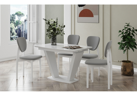 Стол стеклянный Woodville Петир 120(160)х80 ультра белый, белый, камень белый, ножки белые