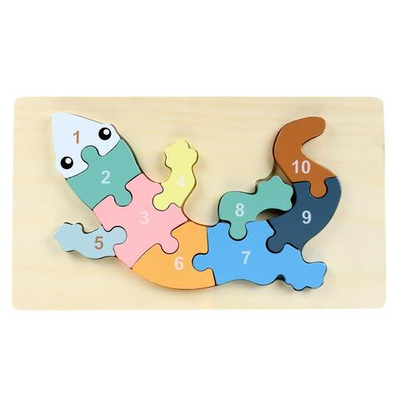 Развивающая игрушка деревянная Пазл-вкладыш по номерам Ящерица, C-41805