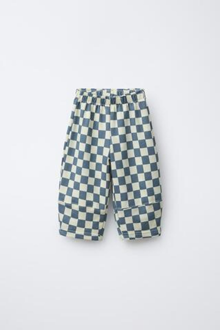 ZARA БРЮКИ BALLOON В ШАХМАТНУЮ КЛЕТКУ, СИНИЙ