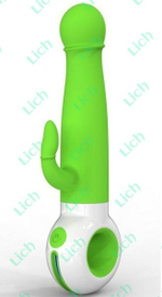 Зелено-белый вибратор O-zone с отростком для массажа клитора