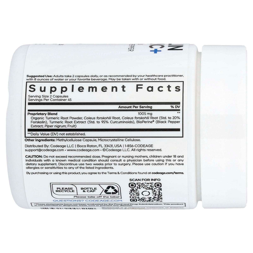 Codeage, форсколин и куркума, 90 растительных капсул