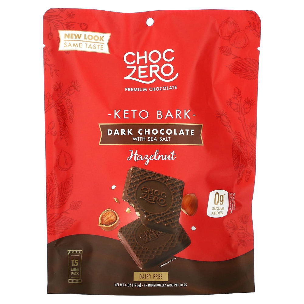 ChocZero, черный шоколад с морской солью и фундуком, без сахара, 6 мини-плиток, по 28 г (1 унции)