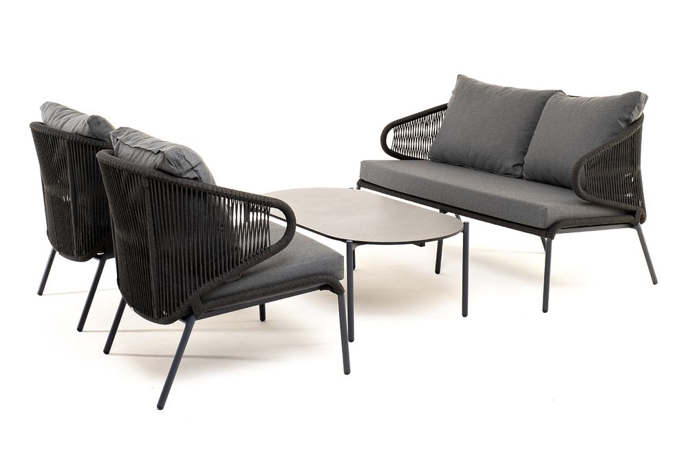 "Милан" лаунж-зона 4-местная плетеная из роупа (веревки), каркас алюминиевый темно-серый, роуп темно-серый