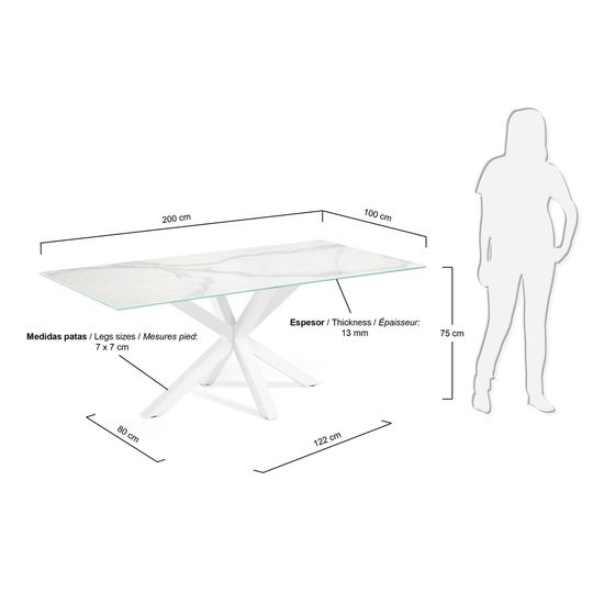 Стол Arya 200x100 керамический с белыми стальными ножками