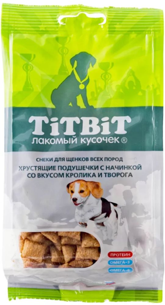 Подушечки TITBIT с начинкой для щенков со вкусом кролика и творога, 95 г