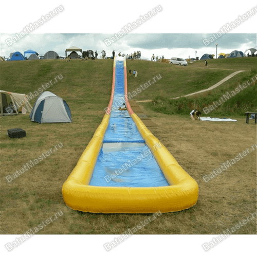 Водная горка с надувным дном, герметичная ТУРБО "Капля", длина 80 метров
