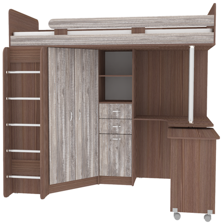 Кровать-чердак КарИВи Юниор 3 с металлической лестницей Бодего Темный Бетон