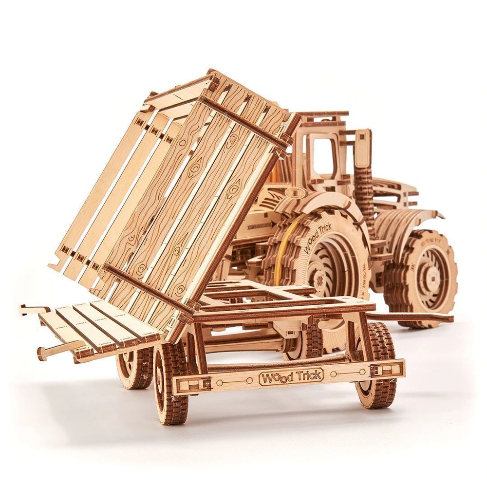 Деревянный конструктор, сборная модель Wood Trick Трактор c прицепами