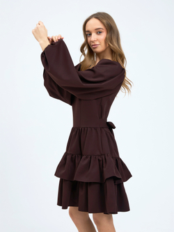 Платье праздничное ярусное с воланами для девочки коричневое