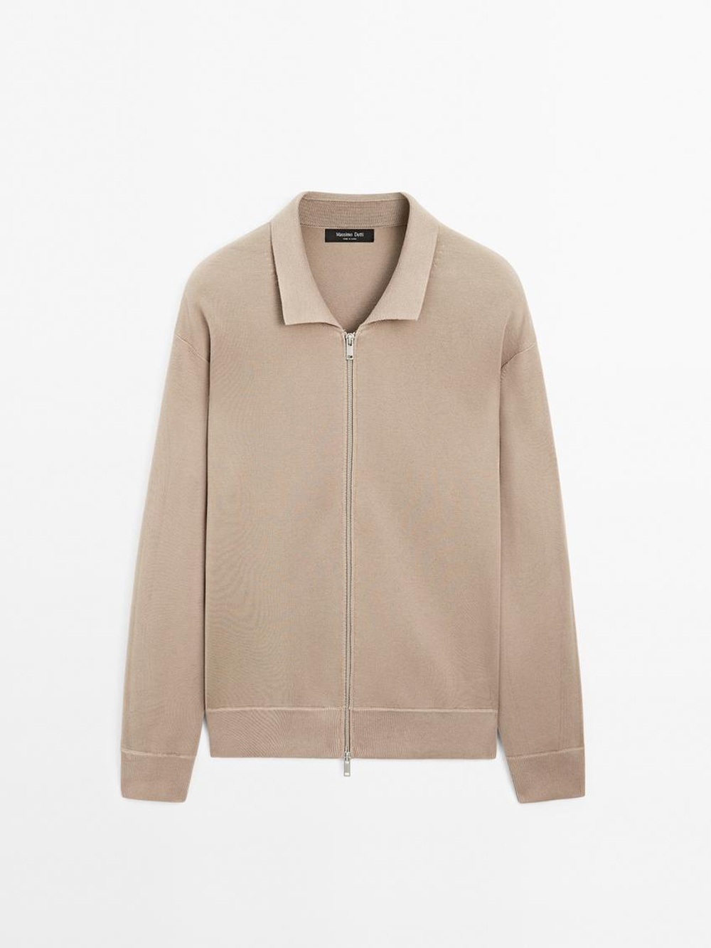 Massimo Dutti Кардиган из смесового хлопка с застежкой-молнией, норка