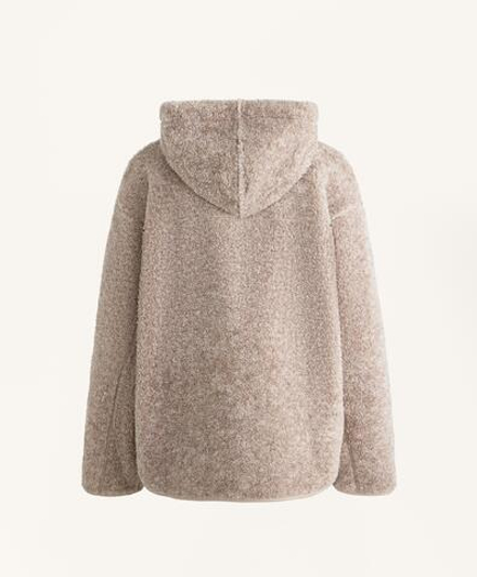 Oysho Куртка из искусственной овчины с капюшоном, серо-коричневый меланж