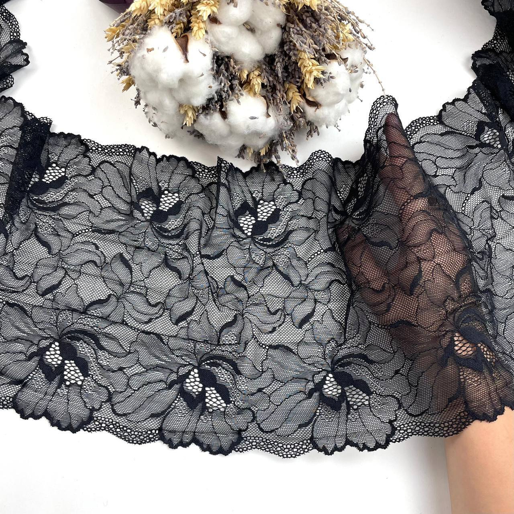 Кружево эластичное черное 22 см