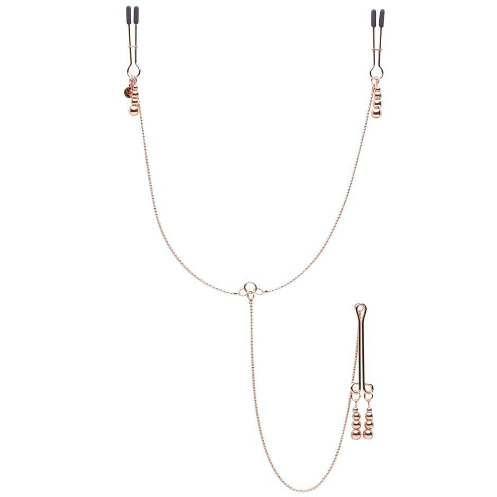 Золотистые зажимы для сосков и клитора All Sensation Nipple and Clitoral Chain (Цвет: золото)