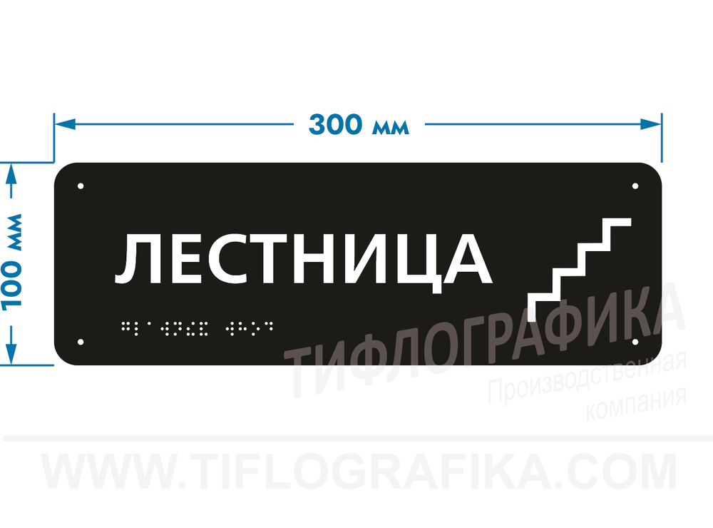 100х300 мм (Сталь 2 мм) Тактильная табличка комплексная, Полноцвет