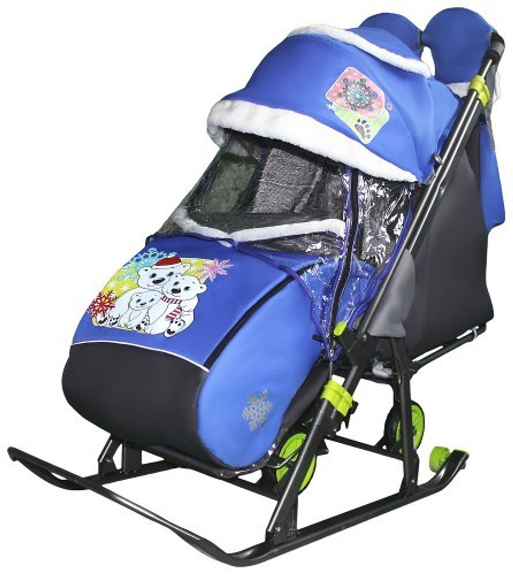 Санки-коляска KIDS 1-1 plus синий/ три меведя