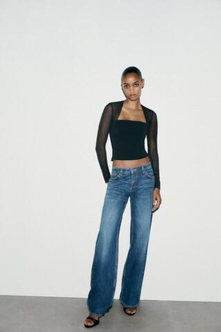 ZARA ОБЛЕГАЮЩИЙ ТОП ИЗ КОМБИНИРОВАННОЙ ТКАНИ, ЧЕРНЫЙ