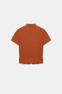 ZARA ТОП С КОРОТКИМИ РУКАВАМИ И ПУГОВИЦАМИ, ТЕРРАКОТОВЫЙ