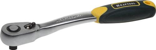 Трещотка для торцовых головок KRAFTOOL ″PRO″, Сr-V сталь, 72 зубца, изогнутая, 3/8″