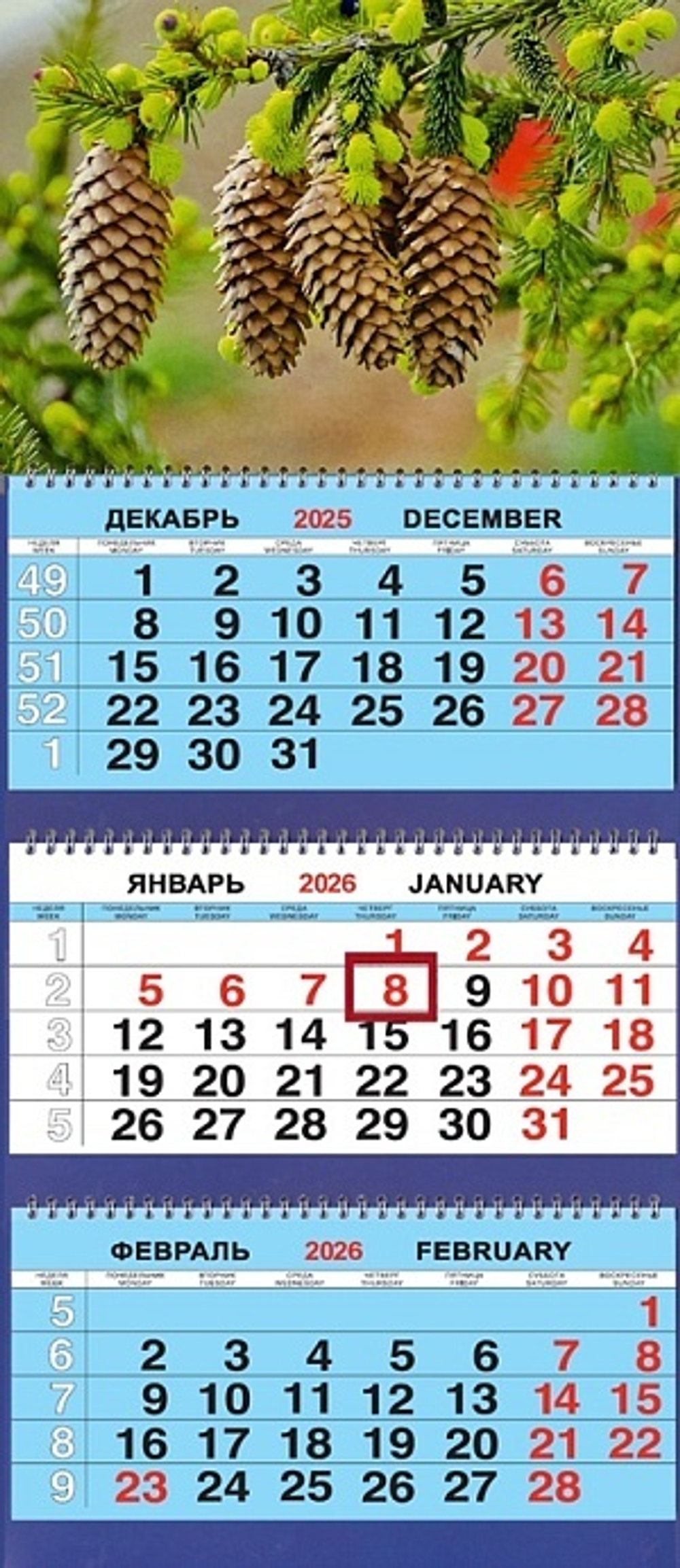 Календарь Трио 310*690мм на 2026г. Природа. Шишки