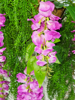 Искусственные цветы Акация лиловая с зеленью в подвесном кашпо