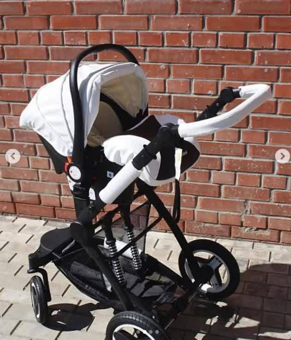 ДЕТСКАЯ КОЛЯСКА 3 В 1 BELECOO X6 ЧЁРНО-БЕЛАЯ ЭКОКОЖА