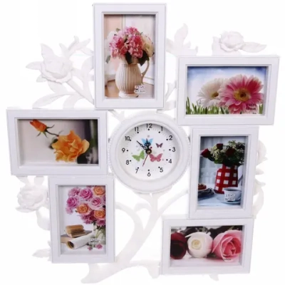 Фоторамка-коллаж 38*43см «Дерево жизни», цвет белый, на 6 фото, пластик, с часами