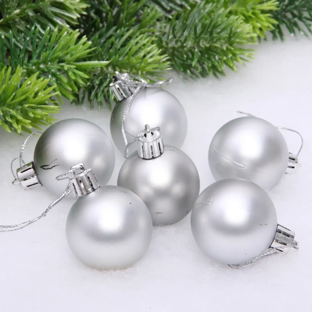 Новогодние шары 4 см (набор 6 шт) «Матовый», серебро